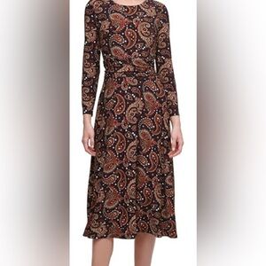 TOMMY HILFIGER size 2 navy with paisley print, long sleeved dress.